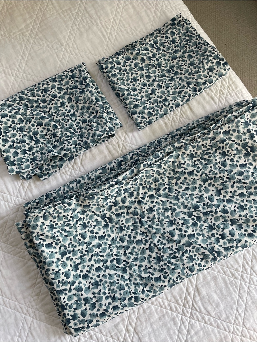 Floral Blue Cotton Bedding Set - 3 Piece